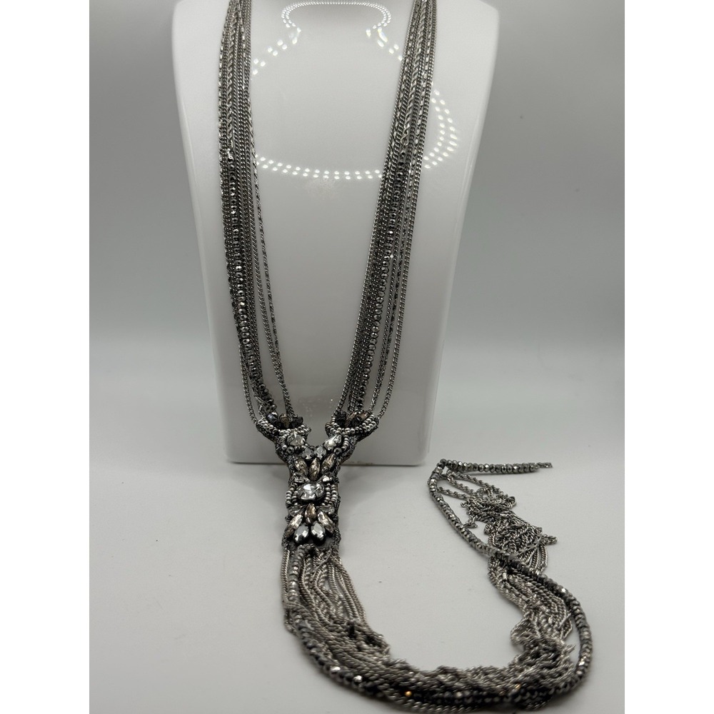 White House Black Market Rhinestone Necklace Y Drop Sparkle Statement 19-21"